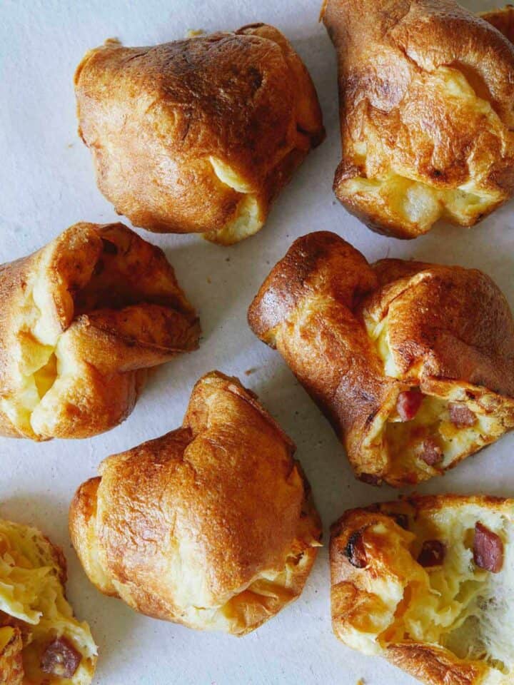 A close up of ham and cheese popovers.