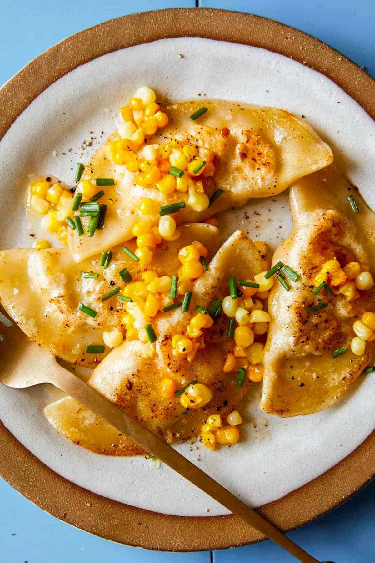 Creamy Shrimp and Corn Ravioli Spoon Fork Bacon