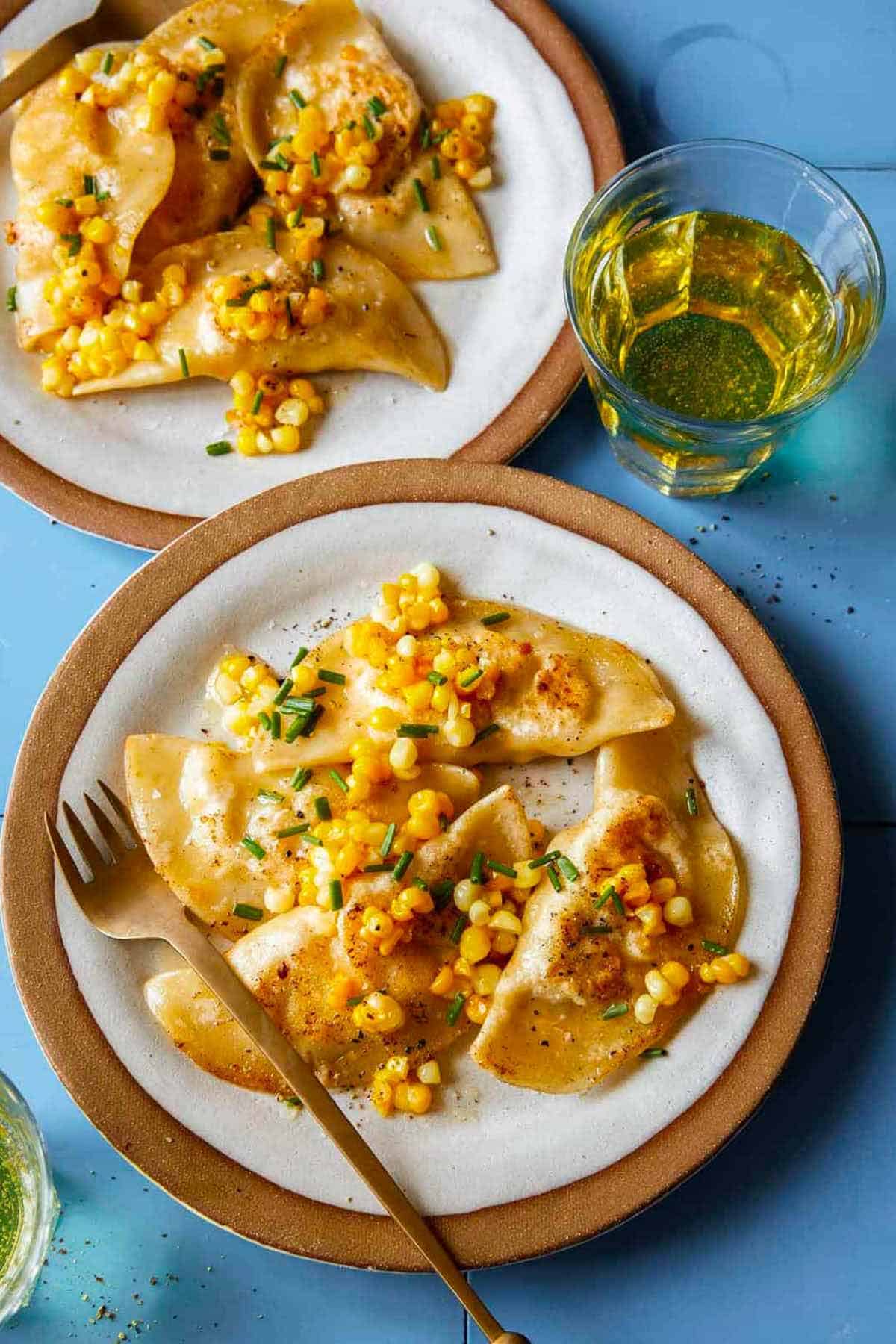 Creamy Shrimp and Corn Ravioli Spoon Fork Bacon