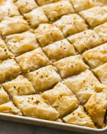 A close up of brie filled baklava.