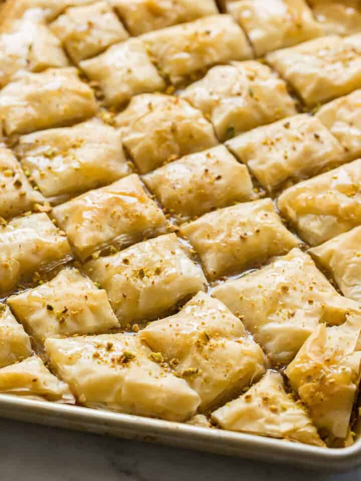 A close up of brie filled baklava.