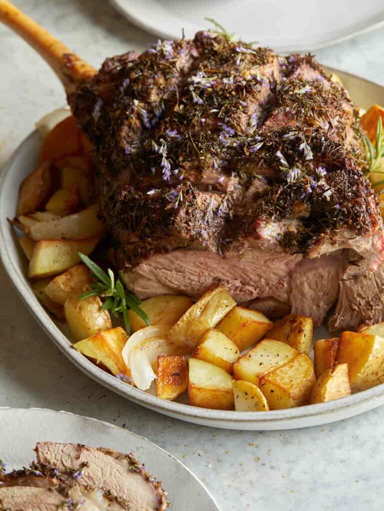 Herb Crusted Leg of New Zealand Grassfed Lamb Spoon Fork Bacon