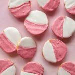 Pink and white frosted Valentine's Day cookies.