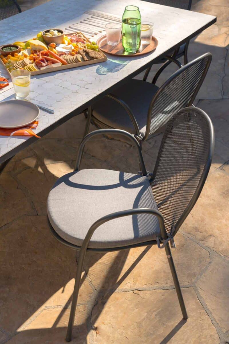 Outdoor dining table and chair.