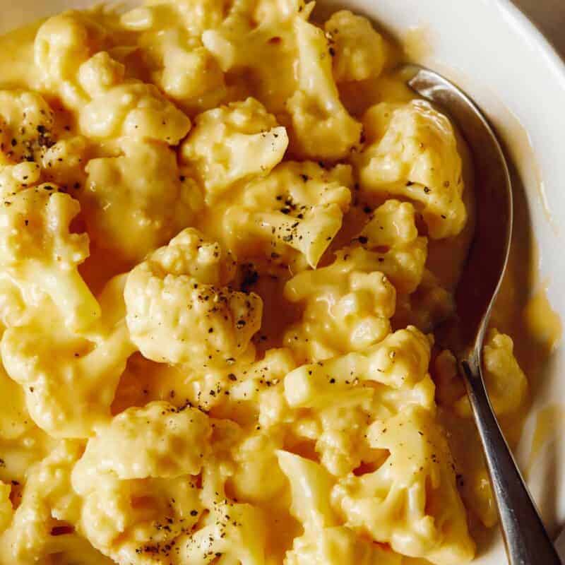 Cauliflower "Mac" and Cheese Recipe Spoon Fork Bacon