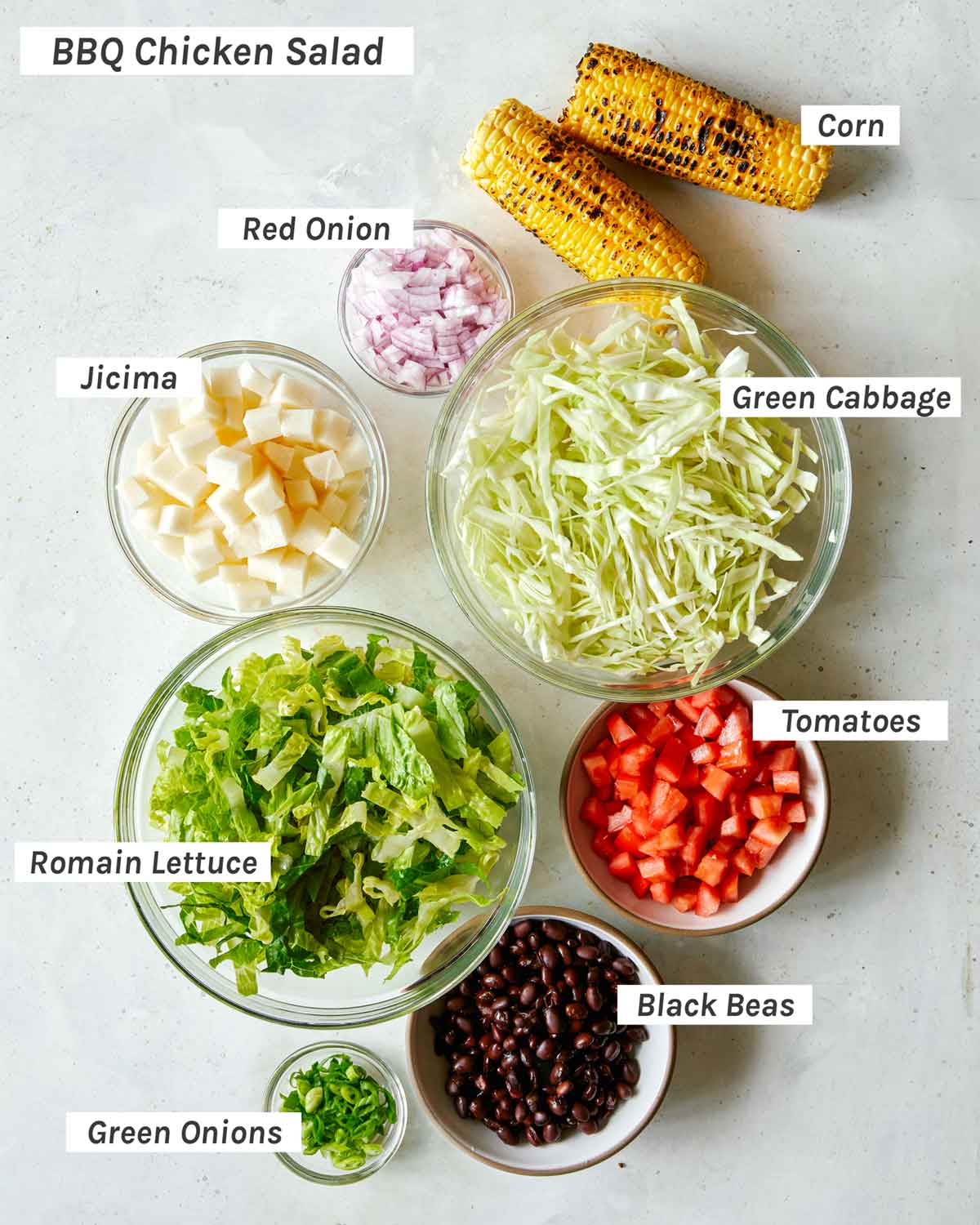 Salad ingredients for a BBQ Chicken Salad