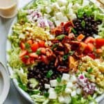 Loaded BBQ chicken salad recipe in a bowl.