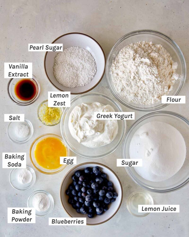 Ingredients for blueberry yogurt cookies.