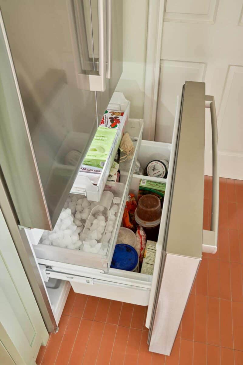 A look inside the lower freezer of a Bosch french door refrigerator