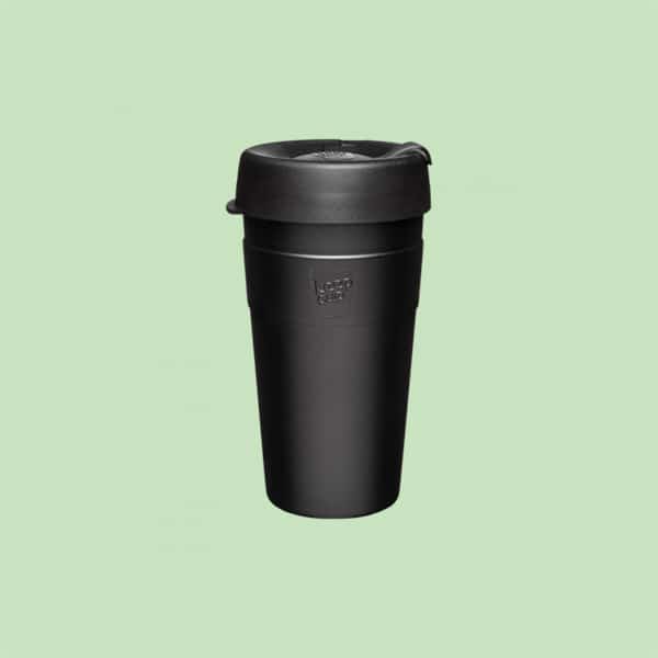 A steel all black travel mug from keep cup. 