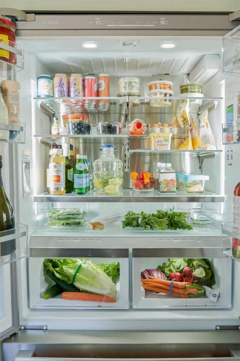 A view of the Bosch french door refrigerator inside. 