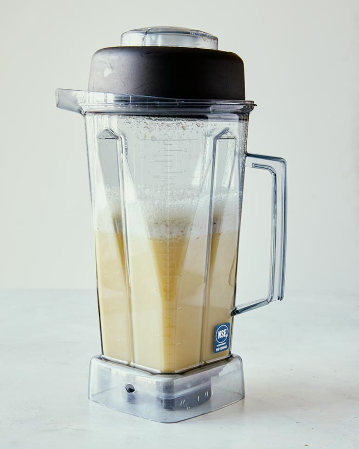Corn kernels in a blender, blended until smooth.