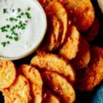 Chicken Fried Potatoes on a platter close up.