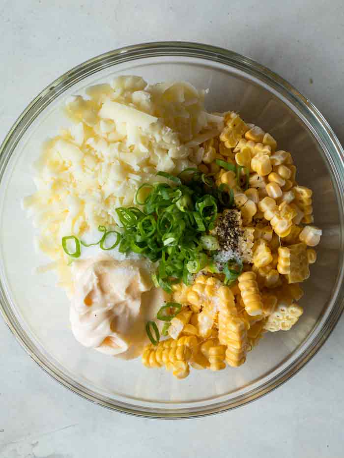 Korean Corn Cheese ingredients in a bowl ready to mixed. 
