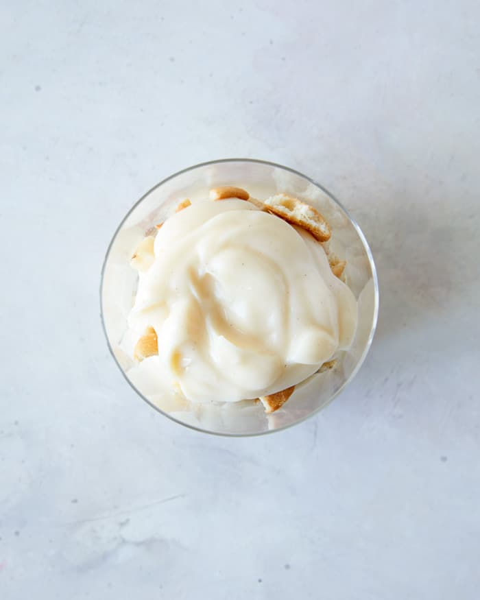 Banana pudding and nilla wafers in a cup.