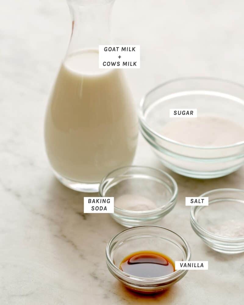 Ingredients to make Cajeta on a kitchen counter. 