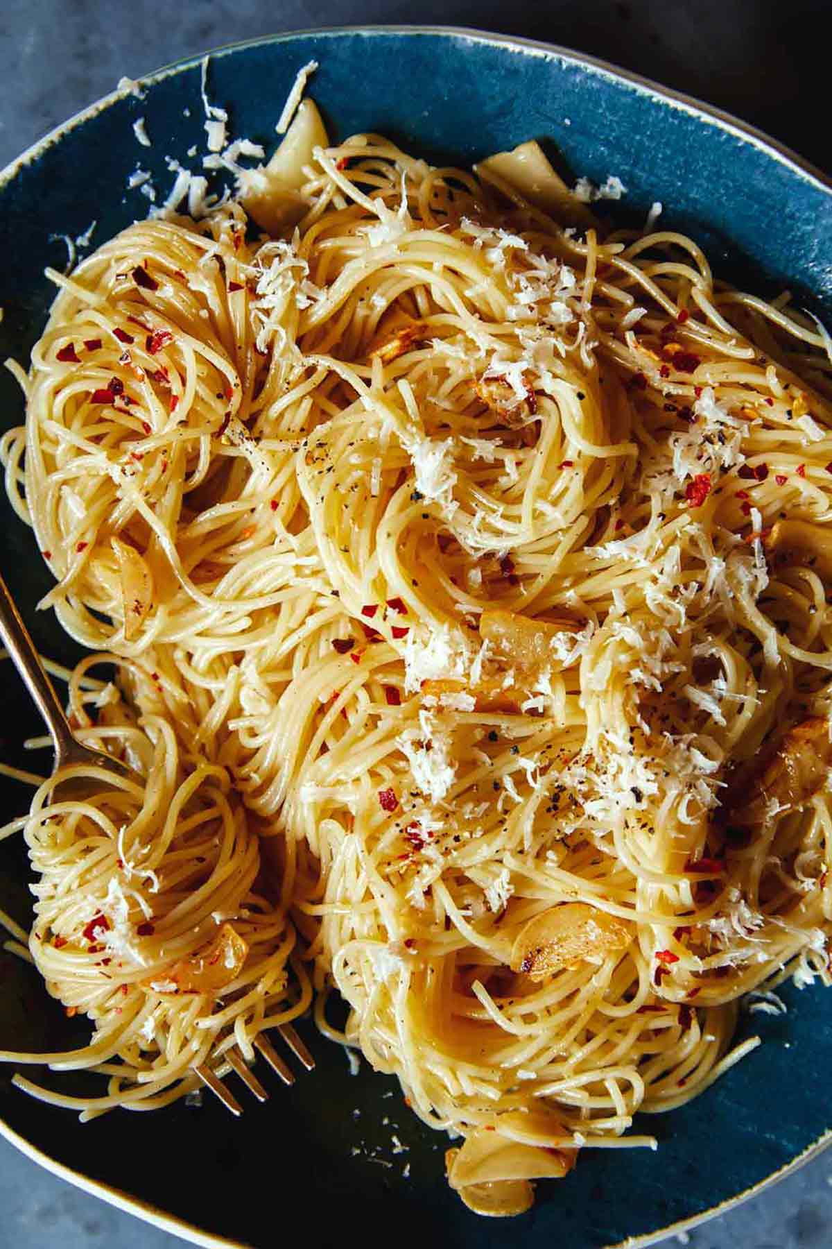 Capellini with Garlic, Lemon and Parmesan Spoon Fork Bacon