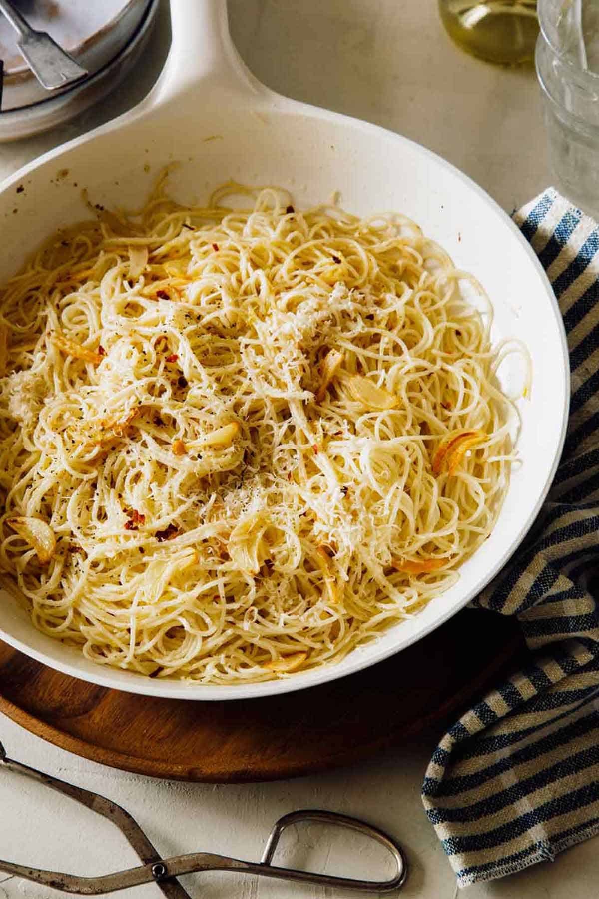 Capellini with Garlic, Lemon and Parmesan Spoon Fork Bacon