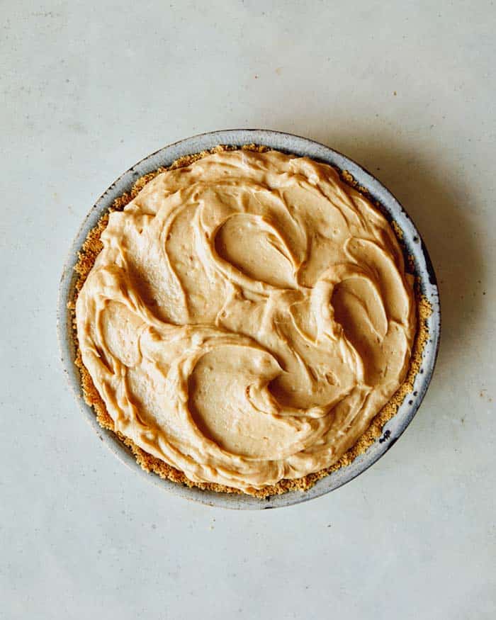 A creamy peanut butter pie with no whipped cream on top.