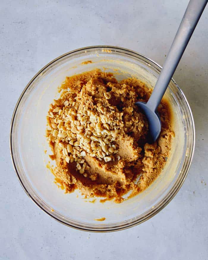 Peanut Butter pie filling with nuts added into it.