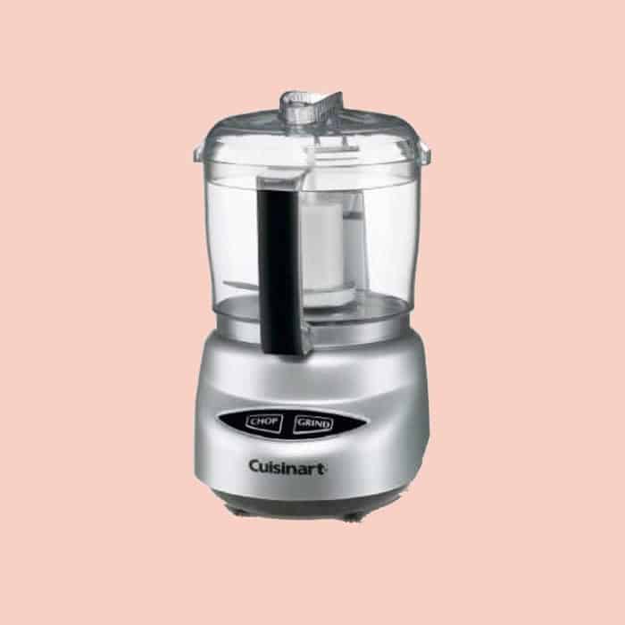 A two cup food processor that is stainless steel.