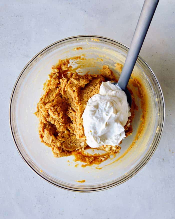 Whipped cream added into the peanut butter pie filling.