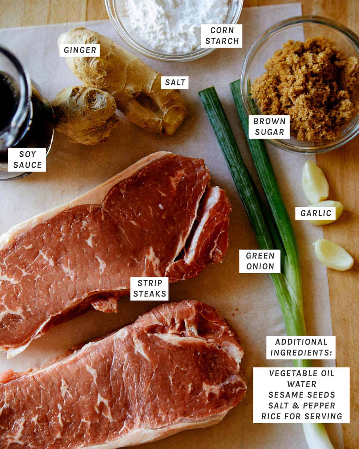 Ingredients for making our Mongolian Beef recipe laid out. 