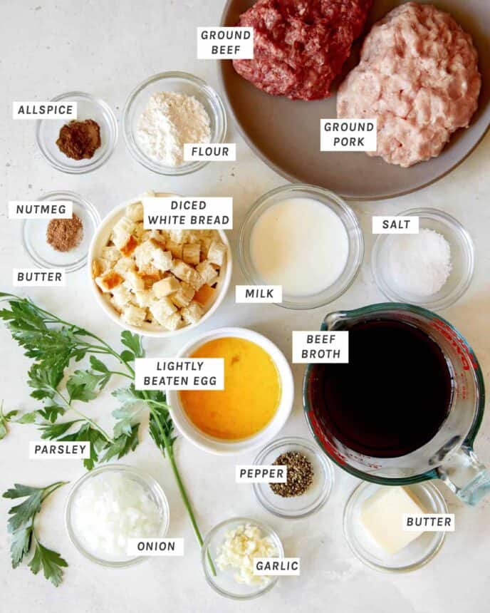 Ingredients for Swedish Meatballs all layed out.