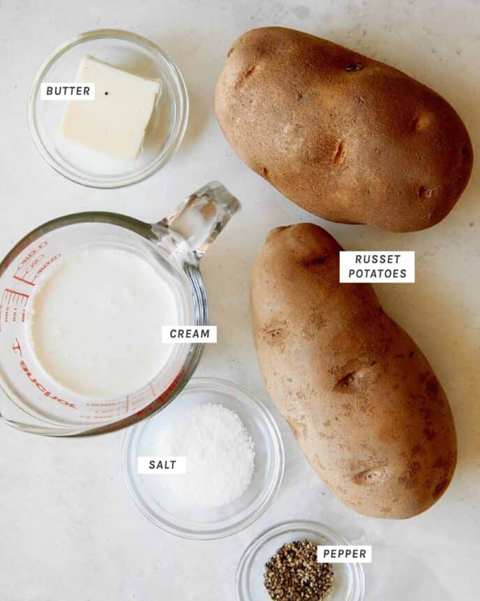 Ingredients for Mashed Potatoes to go with Swedish Meatballs all layed out.