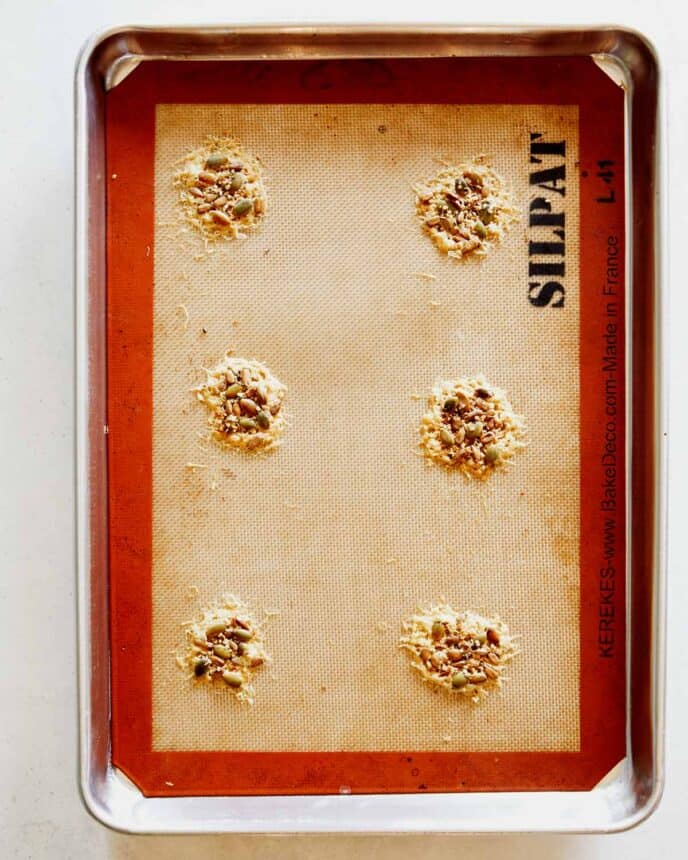 Parmesan Crisps on a baking sheet baked.