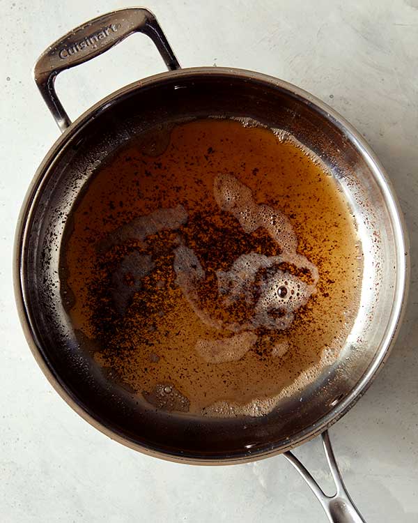 Butter that has been browned in a skillet.