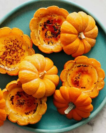 No Bake pumpkin Creme Brulee on a platter.