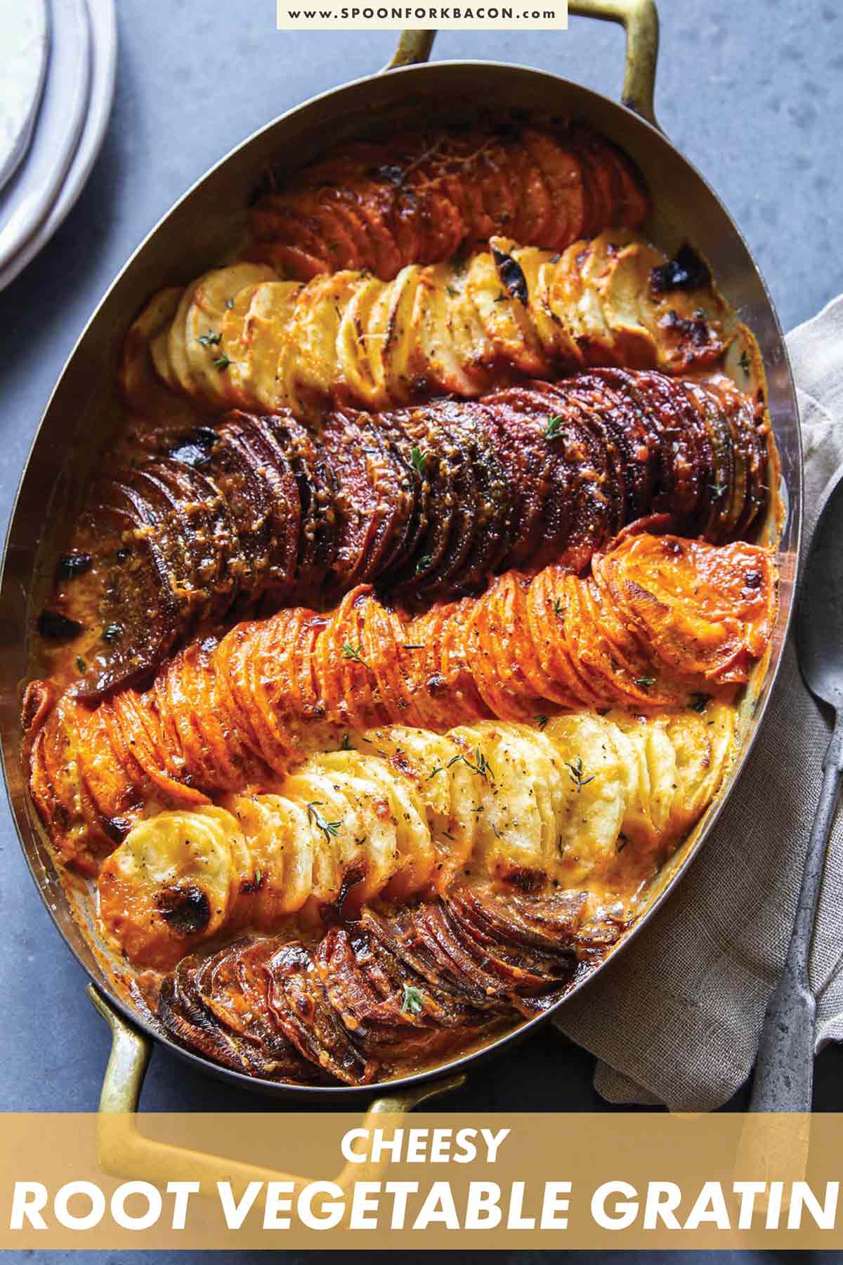 Cheesy Root Vegetable Gratin Spoon Fork Bacon