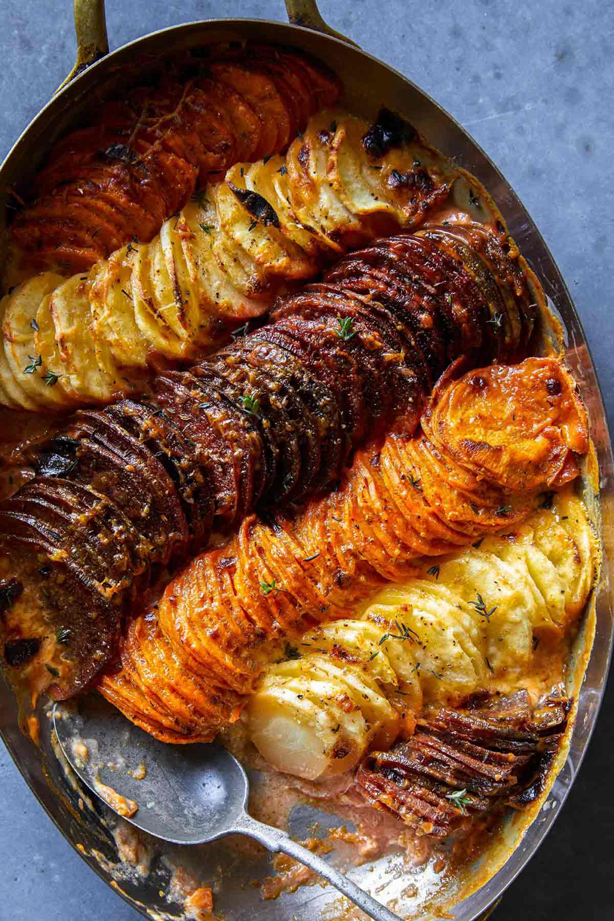 Cheesy Root Vegetable Gratin Spoon Fork Bacon