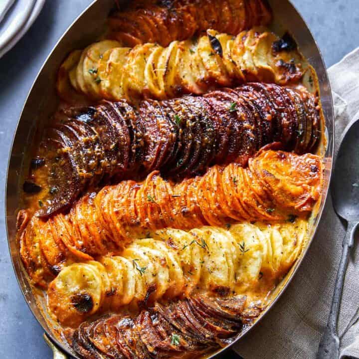 Cheesy Root Vegetable Gratin Spoon Fork Bacon