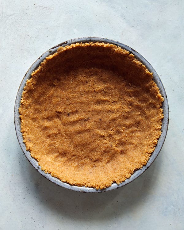 French silk pie crust pressed into a pie dish. 