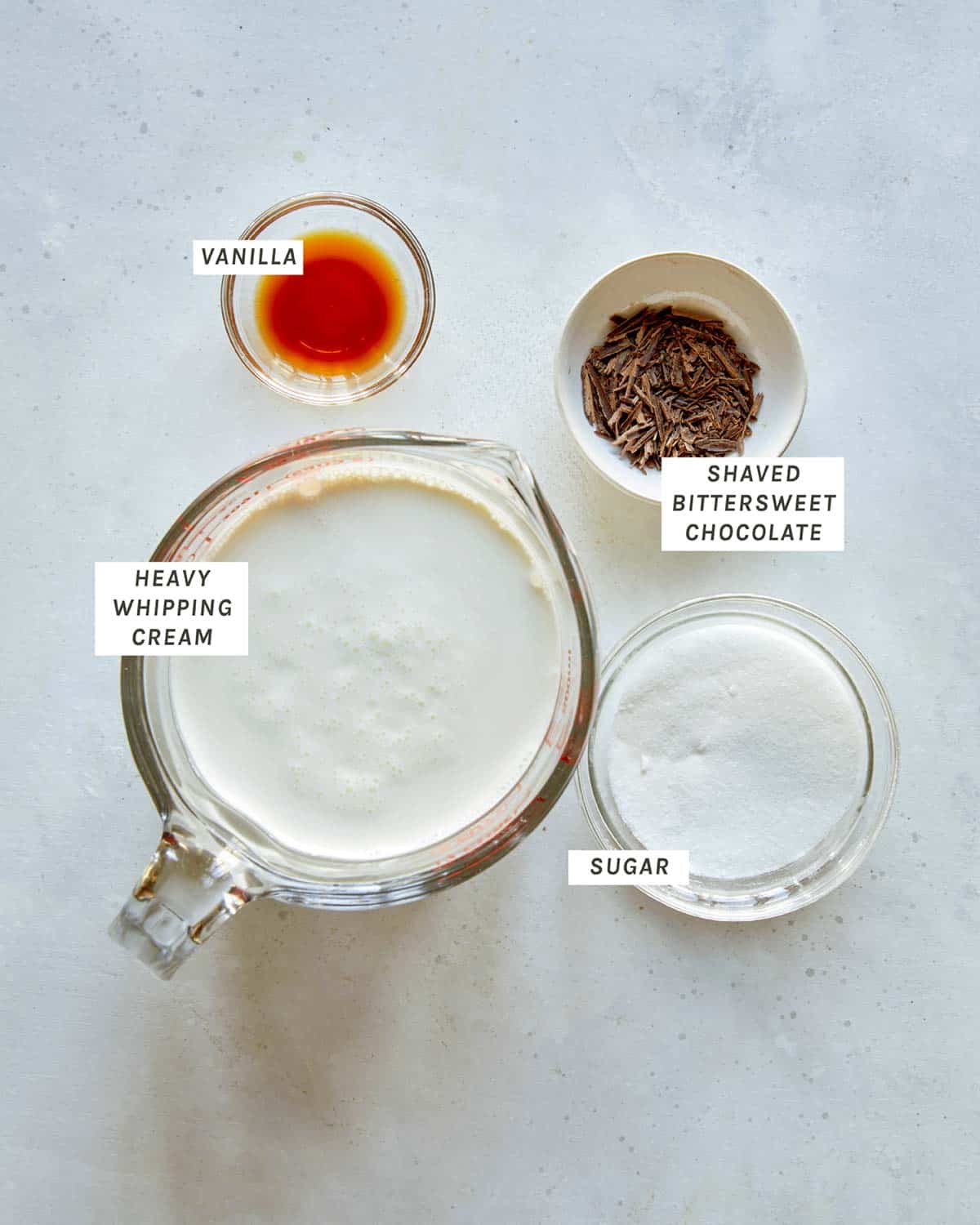 Ingredients to make french silk pie topping.