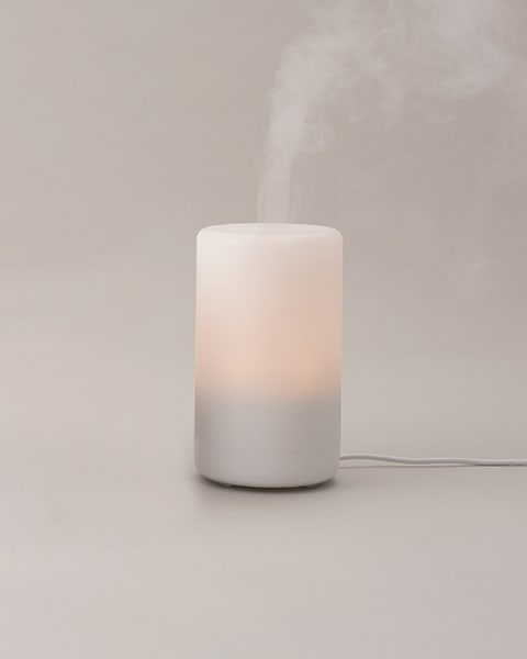 A diffuser blowing steam into the air on a gray  background. 