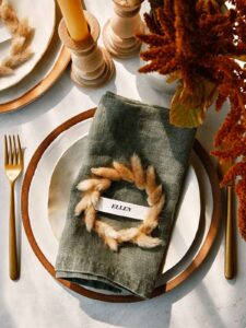 Mini Wreath Place cards DIY on a plate for a special occasion.