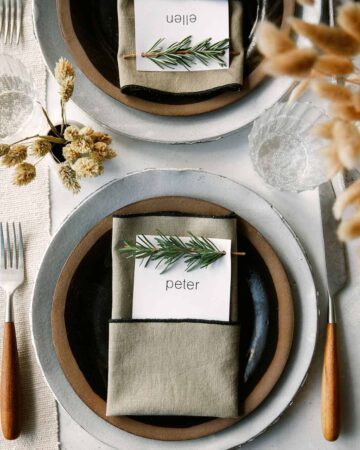 Rosemary Sprig Place Card DIY on a table setting.