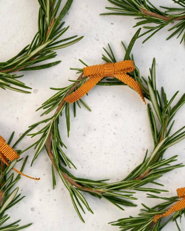 Close up on a single rosemary wreath.