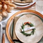 Rosemary Wreath Place Card on a plate in a table setting.