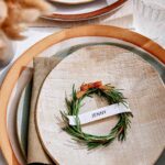 Rosemary Wreath Place Card on a plate in a table setting.