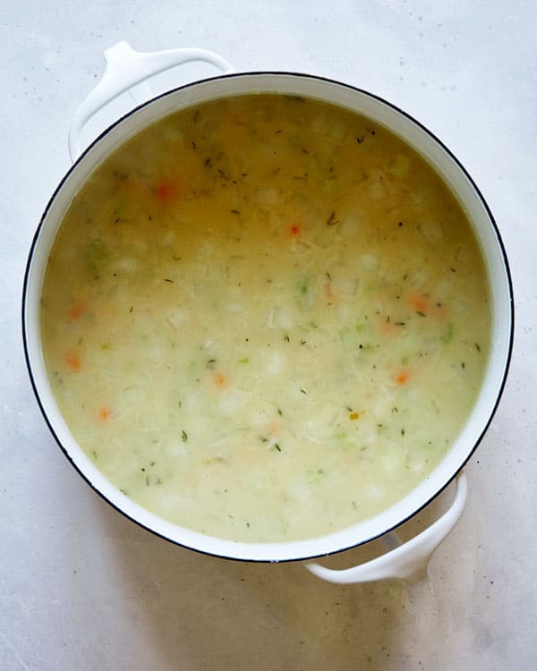 The start of soup to make easy chicken and dumplings.