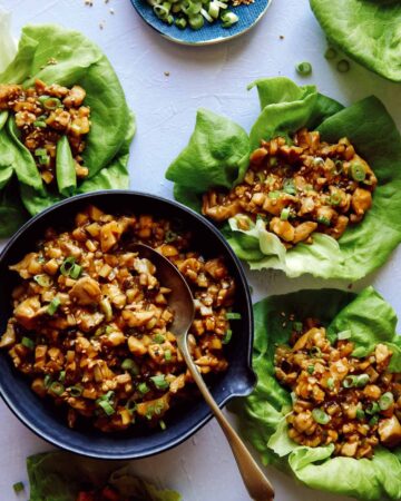 Chicken lettuce wraps with lettuce cups full of the chicken mixture.