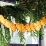 Citrus garland close up strung up in a window.