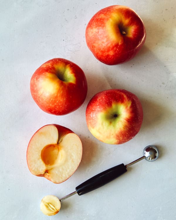 Slice and core apples to make german apple cake.