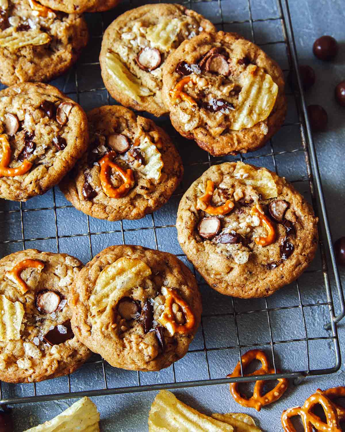 Kitchen sink cookies on a cooling rack.