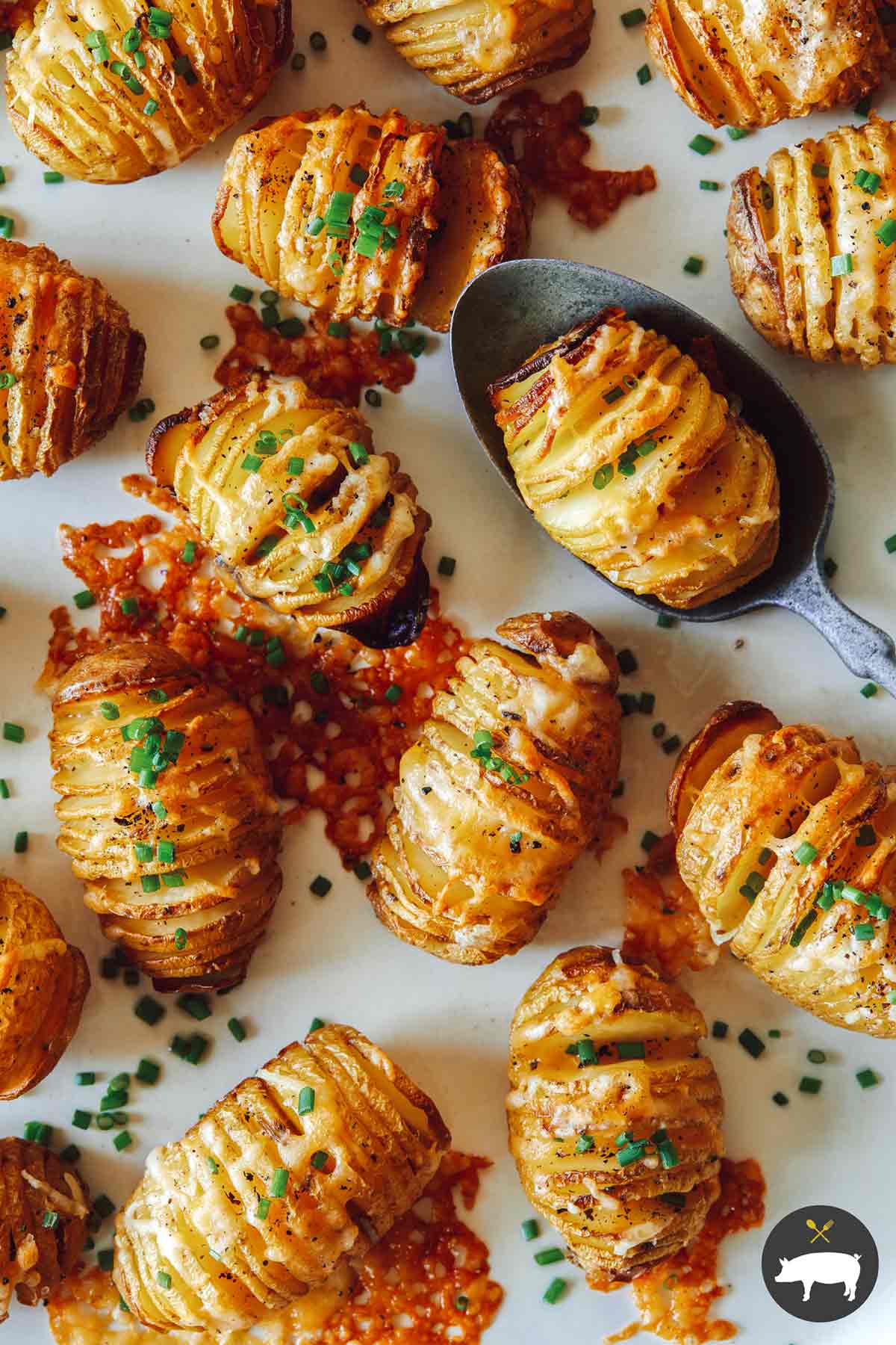 Mini Hasselback Potatoes Spoon Fork Bacon