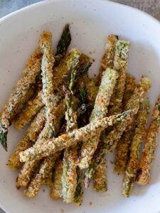 Baked Asparagus Fries with a trio of dipping sauces.